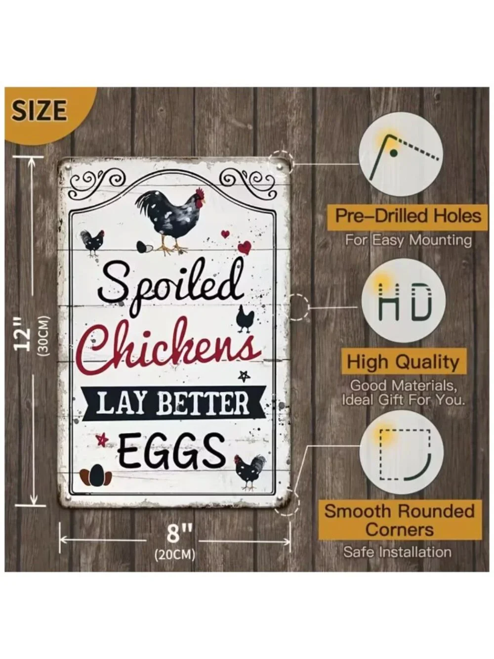 NWT 6 Pack Funny Chicken Coop Signs Vintage Metal Tin Farm Barn Wall Decor